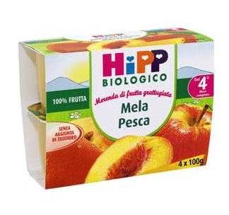 HIPP BIO FRUTTA GRATTUGGIATA MELA PESCA 4X100 G - Parafarmacia Mostacciano