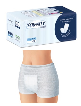 PANNOLONE PER INCONTINENZA FORMATO RETTANGOLARE CON BARRIERA SERENITY 30 PEZZI - Parafarmacia Mostacciano