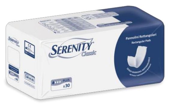 PANNOLONE PER INCONTINENZA FORMATO RETTANGOLARE SENZA BARRIERA SERENITY 30 PEZZI - Parafarmacia Mostacciano