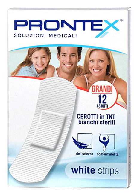 CEROTTO PRONTEX WHITE STRIPS IN TESSUTO NON TESSUTO BIANCO STERILE SCATOLA 12 CEROTTI GRANDI - Parafarmacia Mostacciano