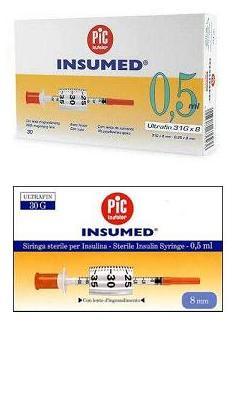 SIRINGA PER INSULINA PIC INSUMED 0,3 ML 100 UI SPAZIO ZERO AGO 30 GAUGE 8 MM 3 SACCHETTI DA 10 PEZZI - Parafarmacia Mostacciano