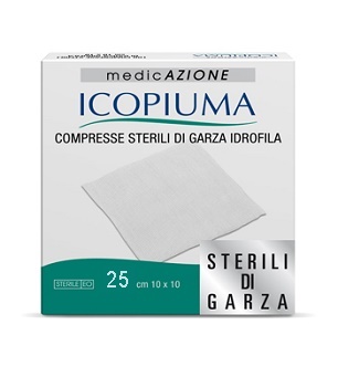 GARZA COMPRESSA IDROFILA ICOPIUMA 10X10CM 25 PEZZI - Parafarmacia Mostacciano