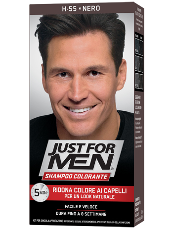JUST FOR MEN SHAMPOO COLORANTE H55 NERO ATTIVATORE CHIARO 38,5 ML + BASE COLORE 27,5 ML - Parafarmacia Mostacciano
