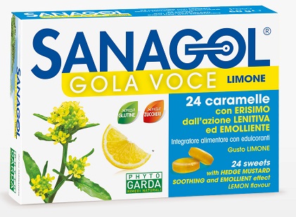 SANAGOL GOLA VOCE SENZA ZUCCHERO LIMONE 24 CARAMELLE - Parafarmacia Mostacciano