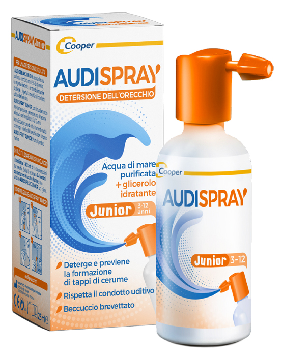 AUDISPRAY JUNIOR 3-12 ANNI SOLUZIONE DI ACQUA DI MARE IPERTONICA SPRAY SENZA GAS IGIENE ORECCHIO 25ML - Parafarmacia Mostacciano