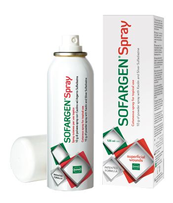 MEDICAZIONE IN POLVERE SPRAY CON CAOLINO E ARGENTO SULFADIAZINA 1% SOFARGEN SPRAY 10 G BOMBOLETTA PRESSURIZZATA 125 ML - Parafarmacia Mostacciano