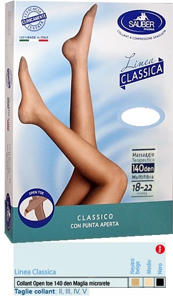 SAUBER COLLANT OPEN TOE MAGLIA MICRORETE 140 DEN COLORE NEUTRO BEIGE 3 LINEA CLASSICA - Parafarmacia Mostacciano
