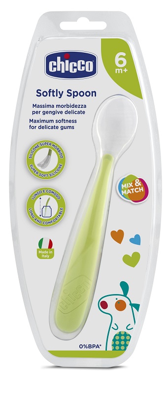 CHICCO CUCCHIAIO MORBIDO SILICONE 6M+ VERDE UP - Parafarmacia Mostacciano
