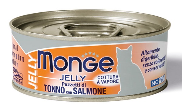 MONGE NATURAL QUALITY GATTO MONGE JELLY PEZZETTI DI TONNO BONITO/SALMONE 80 G - Parafarmacia Mostacciano