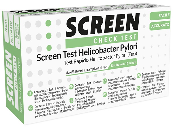 TEST RAPIDO PER L'INDIVIDUAZIONE DEGLI ANTIGENI HELICOBACTER PYLORI NELLE FECI UMANE SCREEN CHECK TEST HELICOBACTER/PYLORI - Parafarmacia Mostacciano
