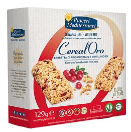 PIACERI MEDITERRANEI CEREALORO BARRETTA DI RISO CON MAIS E MIRTILLI ROSSI 6 PEZZI DA 21,5 G - Parafarmacia Mostacciano