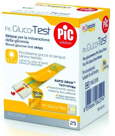 STRISCE MISURAZIONE GLICEMIA PIC GLUCOTEST 25 PEZZI - Parafarmacia Mostacciano