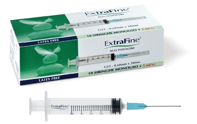 SIRINGA EXTRAFINE 5 ML GAUGE 23 0,60X30MM 10 PEZZI - Parafarmacia Mostacciano
