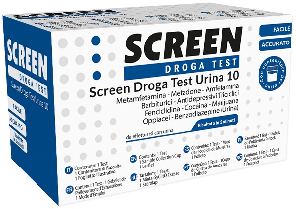 DROGA TEST CHE RILEVA 10 DROGHE TRAMITE URINA RISULTATO PER OGNI DROGA ANALIZZATA SCREEN DROGA TEST URINA 10 - Parafarmacia Mostacciano