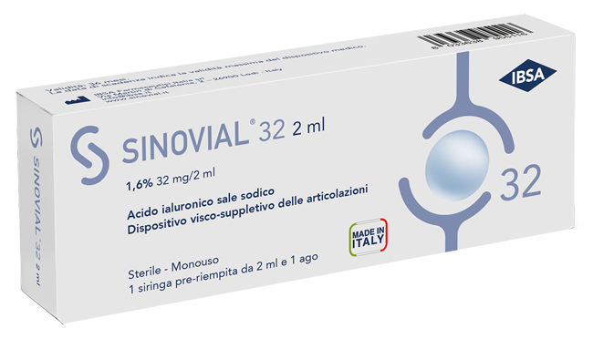SIRINGA INTRA-ARTICOLARE SINOVIAL 32 ACIDO IALURONICO 1,6% 32 MG/2 ML 1 FS + AGO GAUGE 21 1 PEZZO - Parafarmacia Mostacciano