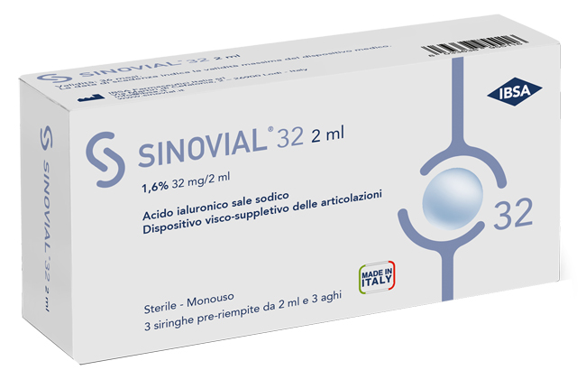 SIRINGA INTRA-ARTICOLARE SINOVIAL 32 ACIDO IALURONICO 1,6% 32 MG/2 ML 1 FS + AGO GAUGE 21 3 PEZZI - Parafarmacia Mostacciano