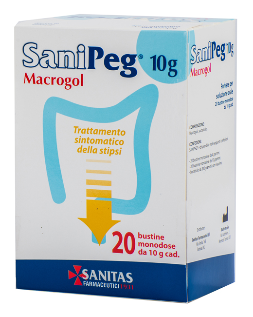 SANIPEG 10G MACROGOL POLVERE PER SOLUZIONE ORALE 20 BUSTE - Parafarmacia Mostacciano