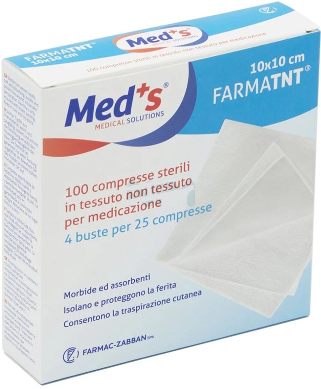 GARZA COMPRESSA MEDS FARMATNT IN TESSUTO NON TESSUTO 10X10CM 100 PEZZI - Parafarmacia Mostacciano