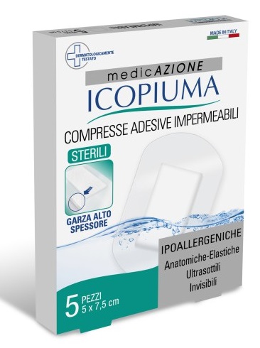 GARZA COMPRESSA ICOPIUMA MEDICATA POSTOPERATORIA 5X7,5 CM 5 PEZZI - Parafarmacia Mostacciano