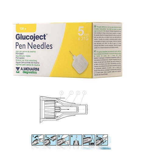 AGO PER PENNA DA INSULINA GLUCOJECT LUNGHEZZA 5 MM GAUGE 31 100 PEZZI - Parafarmacia Mostacciano