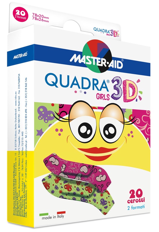 CEROTTO MASTER-AID QUADRA 3D GIRLS 20 PEZZI ASSORTITI - Parafarmacia Mostacciano