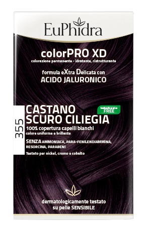 EUPHIDRA COLORPRO XD 355 CASTANO SCURO CILIEGIA GEL COLORANTE CAPELLI IN FLACONE + ATTIVANTE + BALSAMO + GUANTI - Parafarmacia Mostacciano