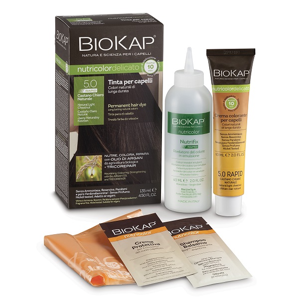 BIOS LINE  BIOKAP NUTRICOLOR DELICATO RAPID TINTA 5,0 CASTANO CHIARO NATURALE 135 ML - Parafarmacia Mostacciano