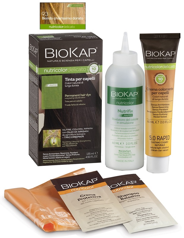 BIOS LINE  BIOKAP NUTRICOLOR DELICATO RAPID TINTA 9,3 BIONDO CHIARISSMO DORATO 135 ML - Parafarmacia Mostacciano