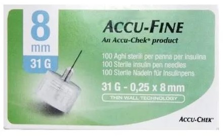 AGO PER PENNA DA INSULINA ACCU-FINE PEN NEEDLE ACCU-CHEK GAUGE 31 X 8MM 100 PEZZI - Parafarmacia Mostacciano