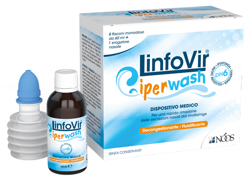 LINFOVIR IPERWASH SOLUZIONE SALINA IPERTONICA TAMPONATA 8 FLACONI DA 60 ML + 1 EROGATORE NASALE - Parafarmacia Mostacciano