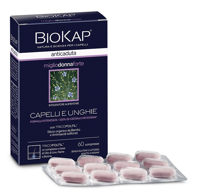 BIOKAP ANTICADUTA MIGLIO DONNA FORTE CON TRICOFOLTIL 60 COMPRESSE - Parafarmacia Mostacciano