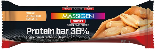 MASSIGEN SPORT PROTEIN BARRETTA 36% CARAMELLO SALATO 35 G - Parafarmacia Mostacciano