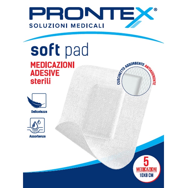 MEDICAZIONE ADESIVA STERILE PRONTEX SOFT PAD 10X8 CM 5 PEZZI - Parafarmacia Mostacciano