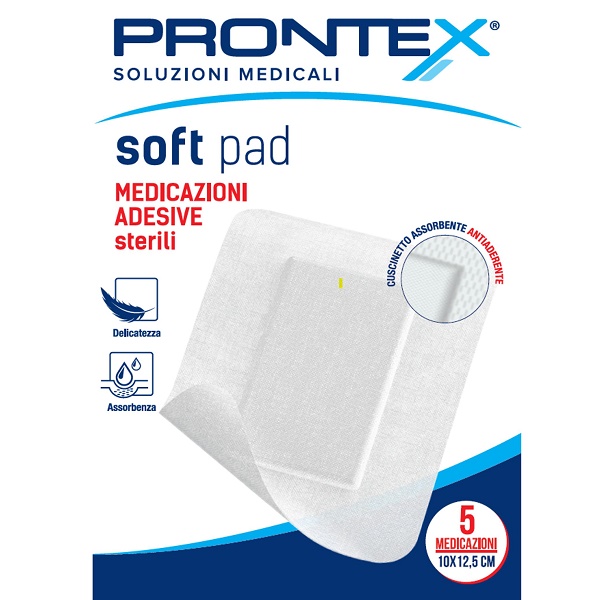 MEDICAZIONE ADESIVA STERILE PRONTEX SOFT PAD 10X12,5 CM 5 PEZZI - Parafarmacia Mostacciano