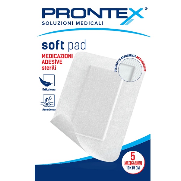 MEDICAZIONE ADESIVA STERILE PRONTEX SOFT PAD 10X15 CM 5 PEZZI - Parafarmacia Mostacciano