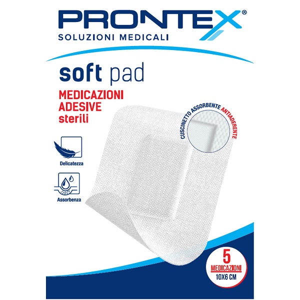 MEDICAZIONE ADESIVA STERILE PRONTEX SOFT PAD 10X6 CM 5 PEZZI - Parafarmacia Mostacciano