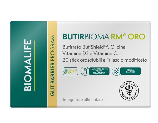BIOMALIFE BUTIRBIOMA RM ORO 20 STICK OROSOLUBILI SENZA EDULCORANTI SENZA ZUCCHERI AGGIUNTI SENZA GLUTINE NATURALMENTE PRIVO DI LATTOSIO - Parafarmacia Mostacciano