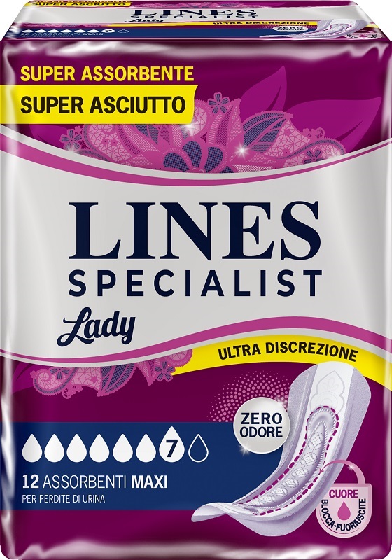 LINES SPECIALIST MAXI X 12 AUSILIO ASSORBENTE SAGOMATO UTILIZZABILE CON L'AUSILIO DI MUTANDA ELASTICIZZATA RIUTILIZZABILE - Parafarmacia Mostacciano