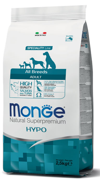 MONGE ALL BREEDS ADULT HYPOALLERGENIC SALMONE & TONNO 12000 G - Parafarmacia Mostacciano