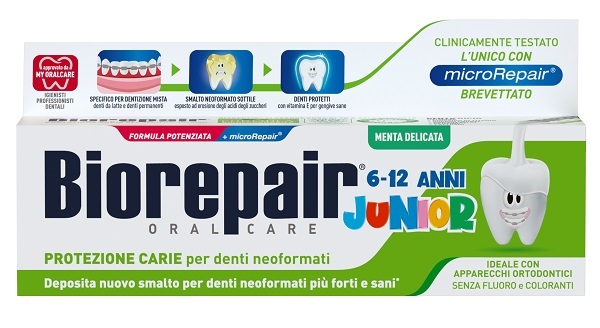 BIOREPAIR ORAL CARE JUNIOR 6-12 ANNI DENTIFRICIO PROTEZIONE ANTI CARIE SMALTO NEOFORMATO ALLA MENTA DELICATA 75 ML - Parafarmacia Mostacciano