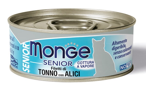 MONGE NATURAL QUALITY GATTO MONGE JELLY FILETTI DI TONNO/ACCIUGHINE SENIOR 80 G - Parafarmacia Mostacciano