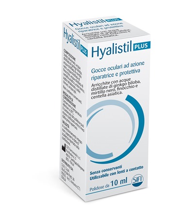 GOCCE OCULARI HYALISTIL PLUS ACIDO IALURONICO 0,4% ACQUA DISTILLATA DI GINKGO BILOBA + MIRTILLO NERO + FINOCCHIO + CENTELLA ASIATICA 10 ML - Parafarmacia Mostacciano