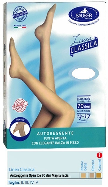 SAUBER AUTOREGGENTE OPEN TOE MAGLIA LISCIA 70 DEN COLORE NEUTRO BEIGE TAGLIA 2 LINEA CLASSICA - Parafarmacia Mostacciano