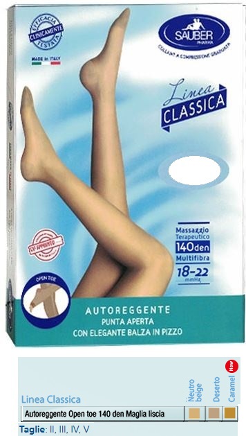 SAUBER AUTOREGGENTE OPEN TOE MAGLIA LISCIA 140 DEN COLORE NEUTRO BEIGE TAGLIA 3 LINEA CLASSICA - Parafarmacia Mostacciano