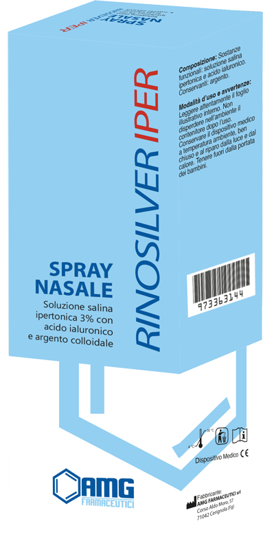 RINOSILVER SOLUZIONE SALINA IPERTONICA 3% CON ACIDO IALURONICO E ARGENTO COLLOIDALE SPRAY NASALE 20 ML - Parafarmacia Mostacciano