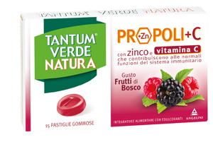 TANTUM VERDE NATURA PROPOLI+C CON ZINCO E VITAMINA C 15 PASTIGLIE GOMMOSE GUSTO FRUTTI DI BOSCO - Parafarmacia Mostacciano