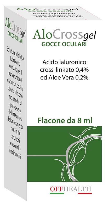 SOLUZIONE OFTALMICA LUBRIFICANTE ALOCROSS ACIDO IALURONICO SALE SODICO CROSS LINKATO 0,20% ED ALOE VERA 1 FLACONE 8 ML - Parafarmacia Mostacciano