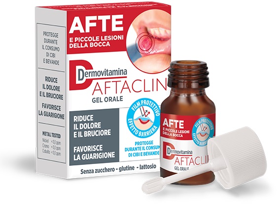 DERMOVITAMINA AFTACLIN GEL ORALE 7 ML CONTRO DOLORE E BRUCIONE SENZA ZUCCHERO E SENZA GLUTINE - Parafarmacia Mostacciano