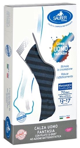 SAUBER CALZA UOMO FANTASIA Q-SKIN 70 DEN BLU RIGA LARGA DENIM TAGLIA P - Parafarmacia Mostacciano