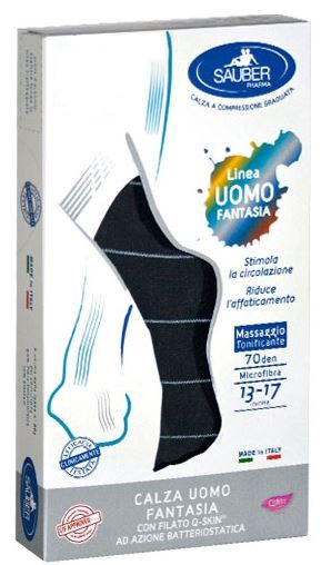 SAUBER CALZA UOMO FANTASIA Q-SKIN 70 DEN BLU RIGA SOTTILE GHIACCIO TAGLIA P - Parafarmacia Mostacciano
